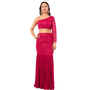 Red Fish Cut Lehenga