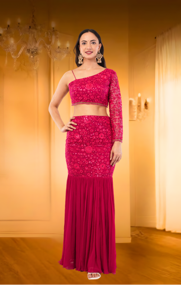 Red Fish Cut Lehenga - Image 6