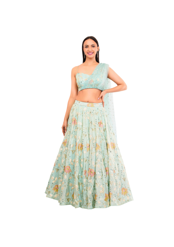 Mint Green Embroidery Work Lehenga Set