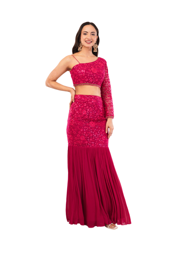 Red Fish Cut Lehenga - Image 6