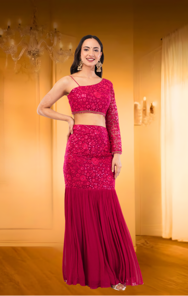 Red Fish Cut Lehenga - Image 7