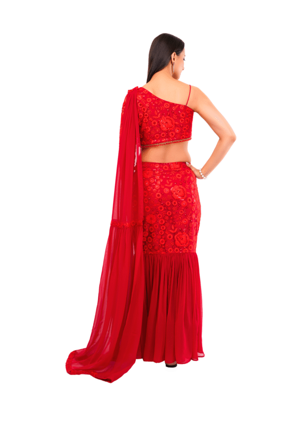 Red Fish Cut Lehenga - Image 2