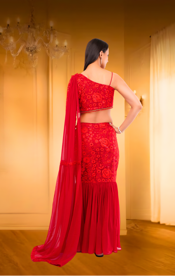 Red Fish Cut Lehenga - Image 3