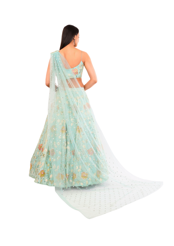 Mint Green Embroidery Work Lehenga Set - Image 2