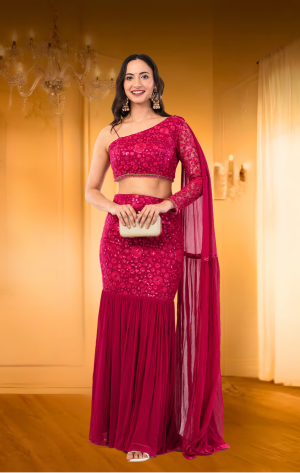 Red Fish Cut Lehenga - Image 10