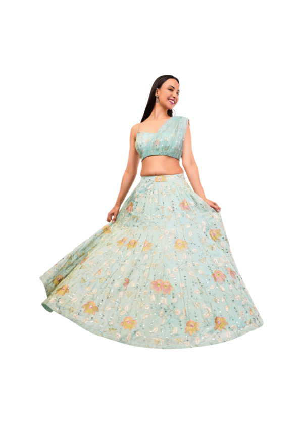 Mint Green Embroidery Work Lehenga Set - Image 5