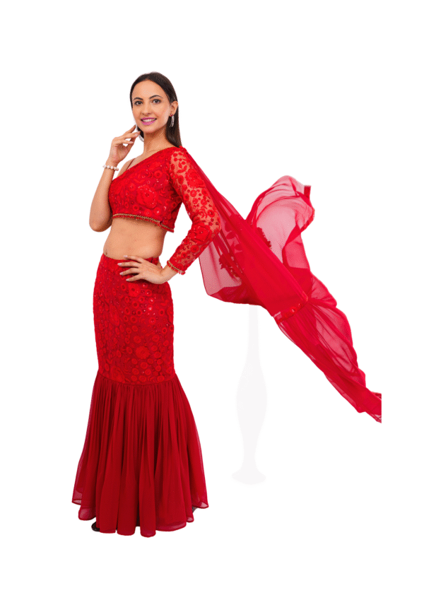 Red Fish Cut Lehenga - Image 5