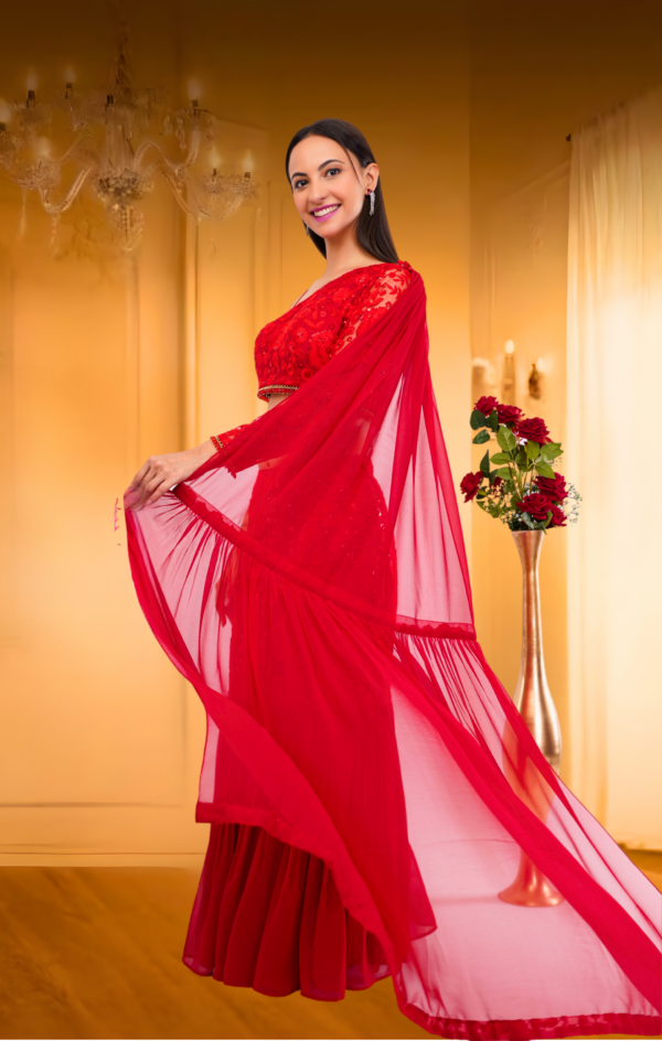 Red Fish Cut Lehenga - Image 5