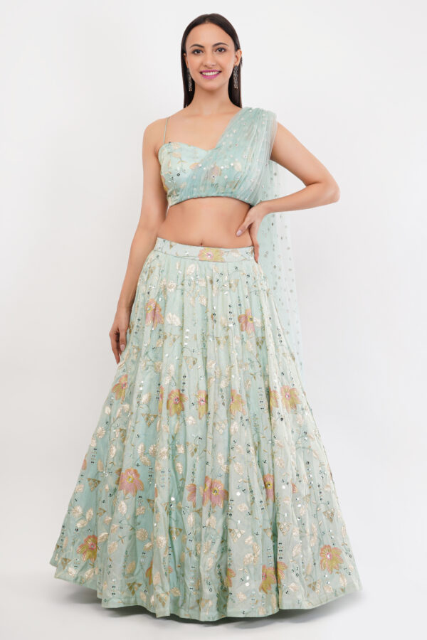 Sea Green Embroidery Work Lehenga Set
