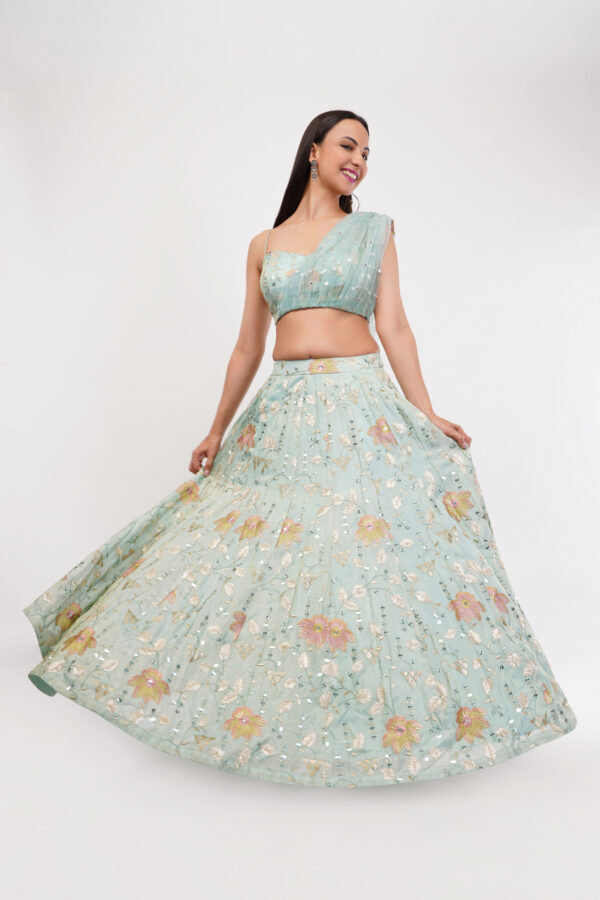 Sea Green Embroidery Work Lehenga Set - Image 3