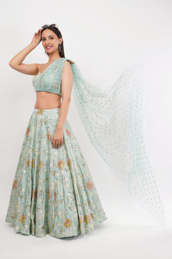 Sea Green Embroidery Work Lehenga Set - Image 5