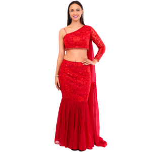Red Fish Cut Lehenga