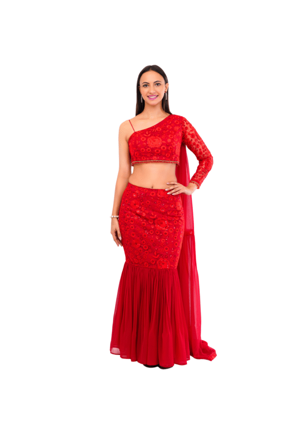 Red Fish Cut Lehenga