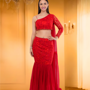 Red Fish Cut Lehenga
