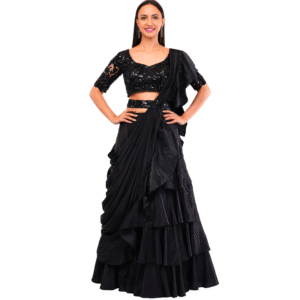 Luxury Black Crepe Lehenga Set