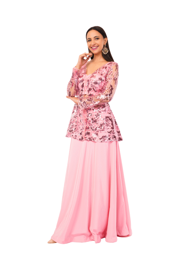Designer Cut Work Crop Top with Palazzo - Image 2