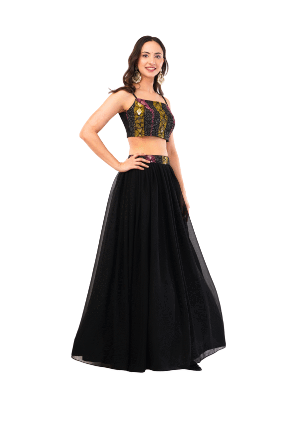 Stylish Crop Top with Flared Skirt and Jacket - Image 6