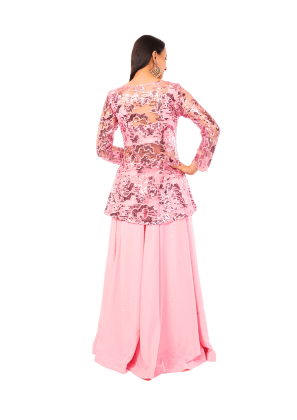 Designer Cut Work Crop Top with Palazzo - Image 3