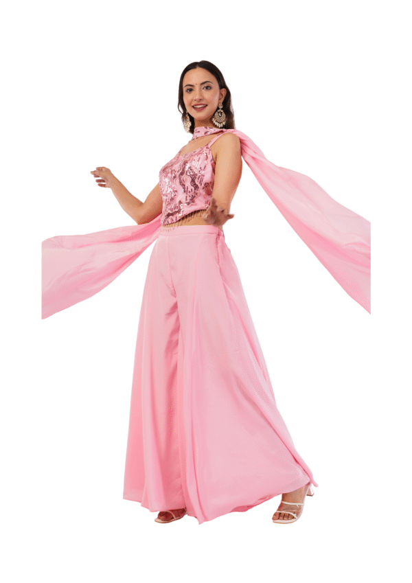 Designer Cut Work Crop Top with Palazzo - Image 11