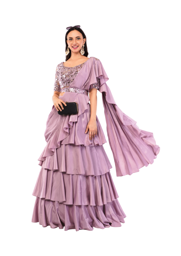 Luxury Lavender Crepe Lehenga Set - Image 5