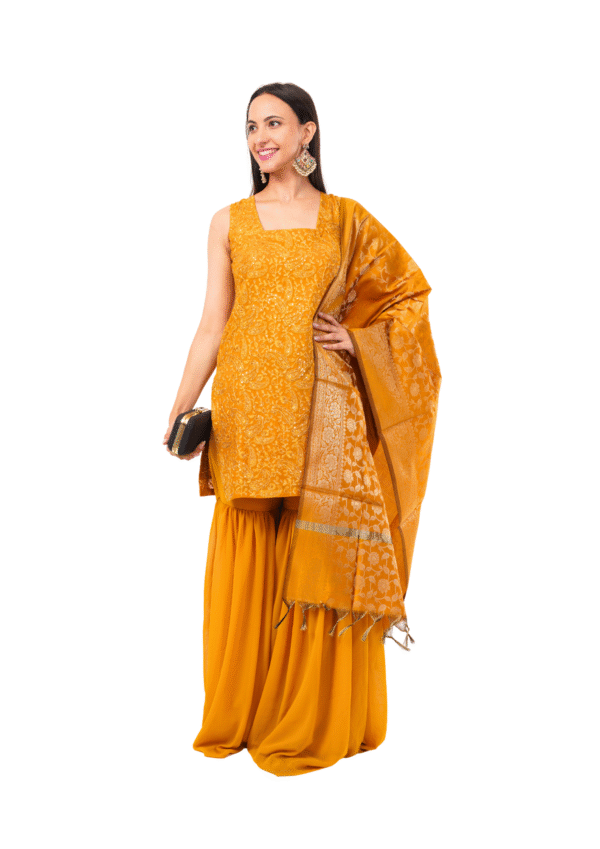 Luxury Gharara Set with Silk Dupatta - Image 5